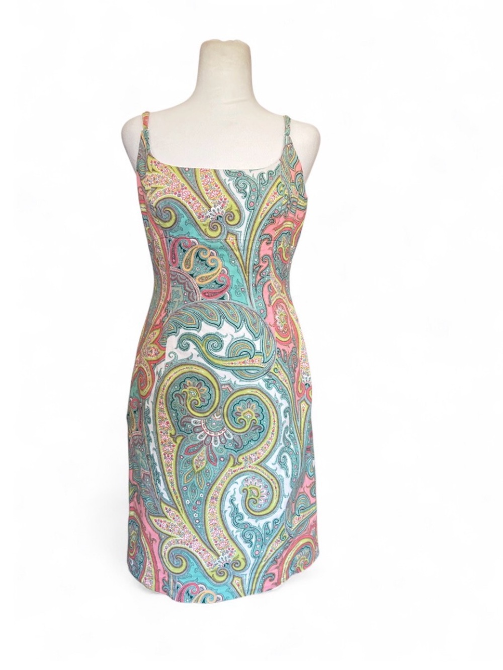 Y2k Carmen Marc Valvo Bold Pastel Paisley Spaghetti Strap Dress - Size 4